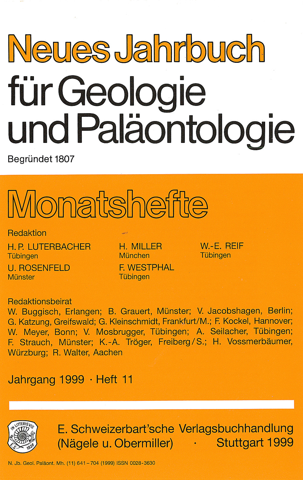 Cover image of: Neues Jahrbuch für Geologie und Paläontologie - Monatshefte Jg. 1999 Heft 11