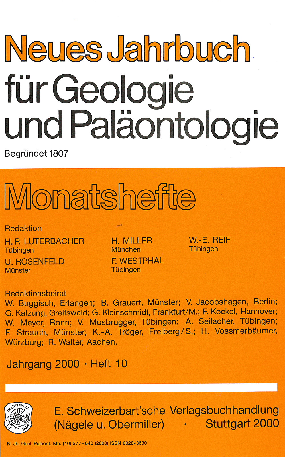 Cover image of: Neues Jahrbuch für Geologie und Paläontologie - Monatshefte Jg. 2000 Heft 10