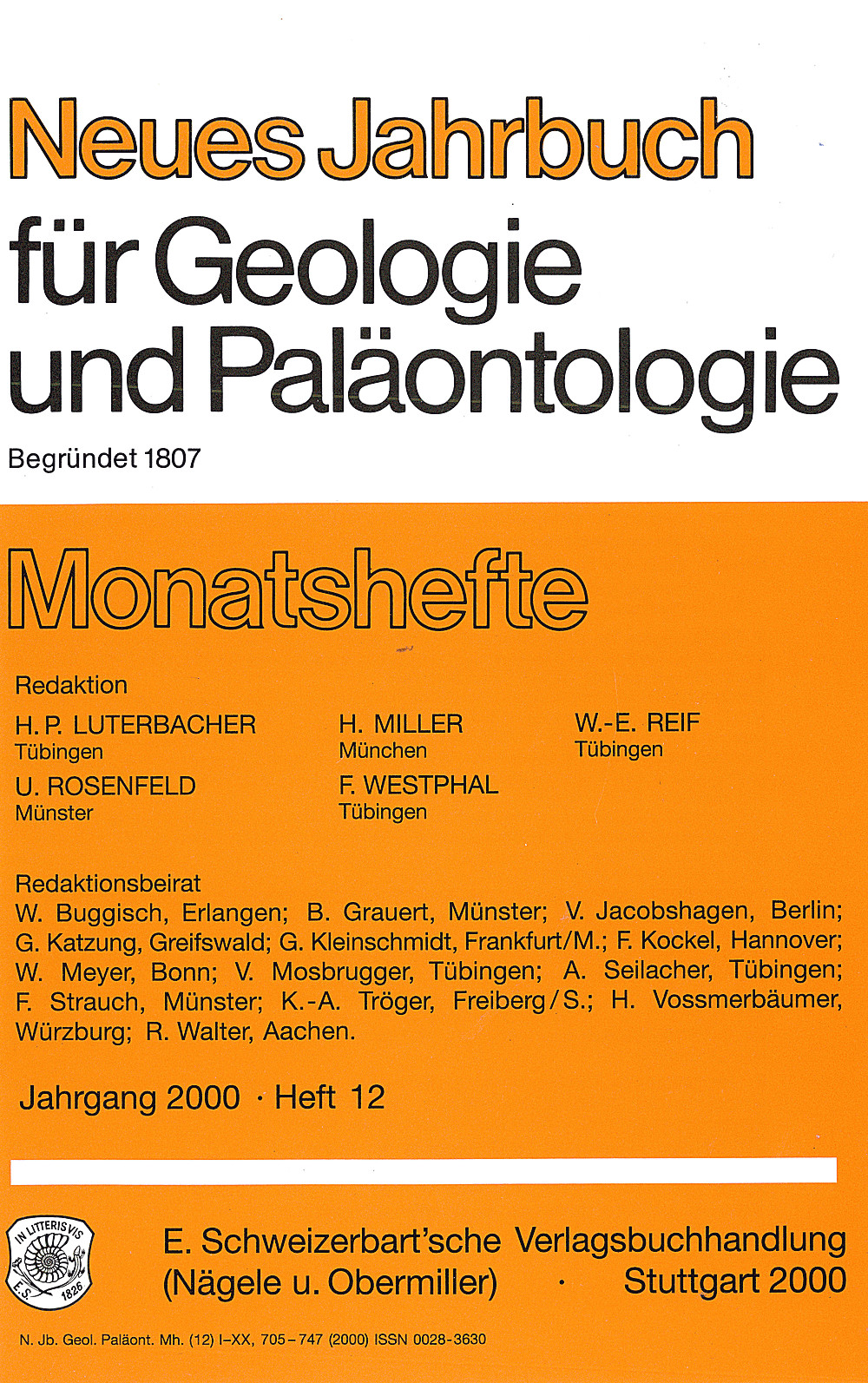 Cover image of: Neues Jahrbuch für Geologie und Paläontologie - Monatshefte Jg. 2000 Heft 12