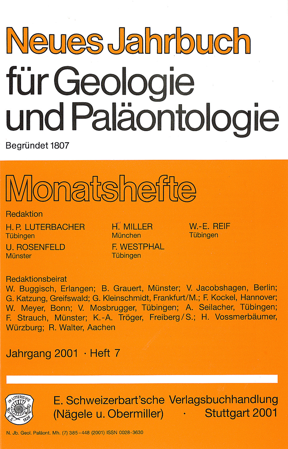 Image de couverture de: Neues Jahrbuch für Geologie und Paläontologie - Monatshefte Jg. 2001 Heft 7