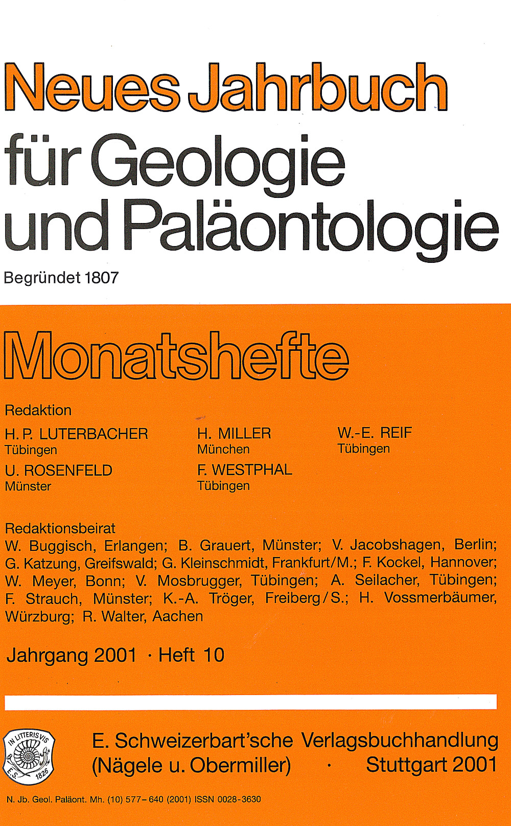 Image de couverture de: Neues Jahrbuch für Geologie und Paläontologie - Monatshefte Jg. 2001 Heft 10