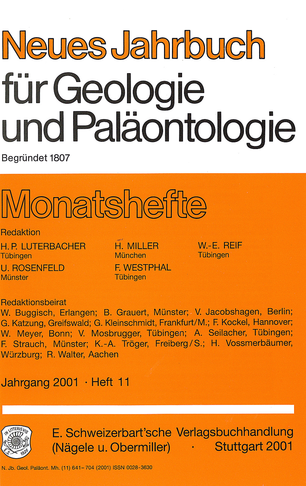 Image de couverture de: Neues Jahrbuch für Geologie und Paläontologie - Monatshefte Jg. 2001 Heft 11