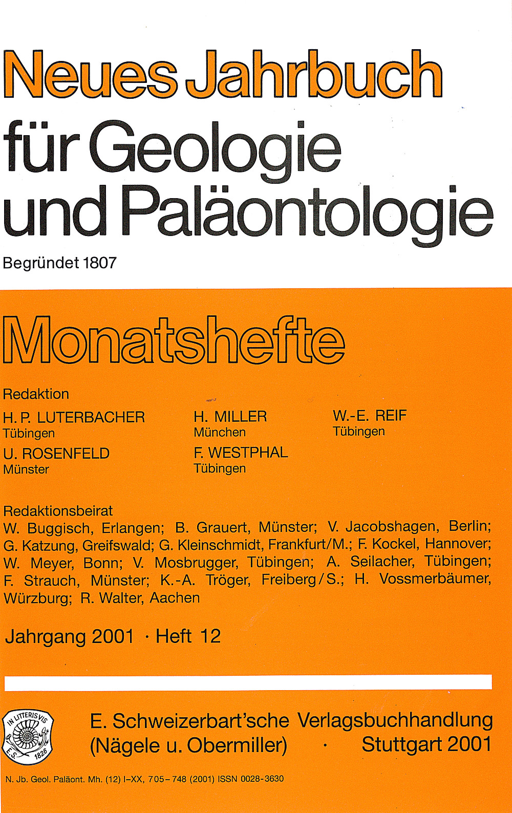 Image de couverture de: Neues Jahrbuch für Geologie und Paläontologie - Monatshefte Jg. 2001 Heft 12
