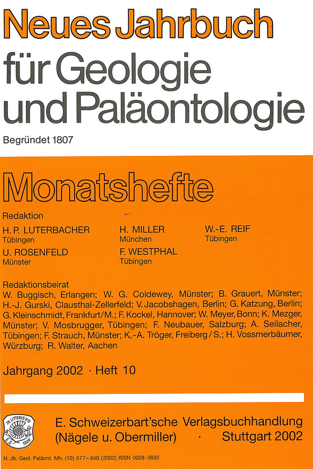 Cover image of: Neues Jahrbuch für Geologie und Paläontologie - Monatshefte Jg. 2002 Heft 10