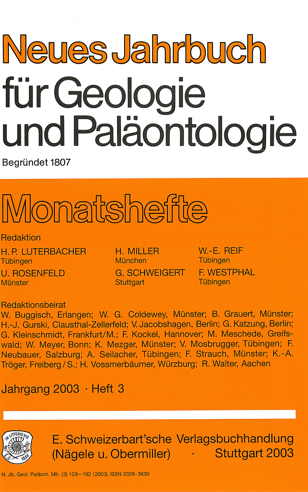 Cover image of: Neues Jahrbuch für Geologie und Paläontologie - Monatshefte Jg. 2003 Heft 3