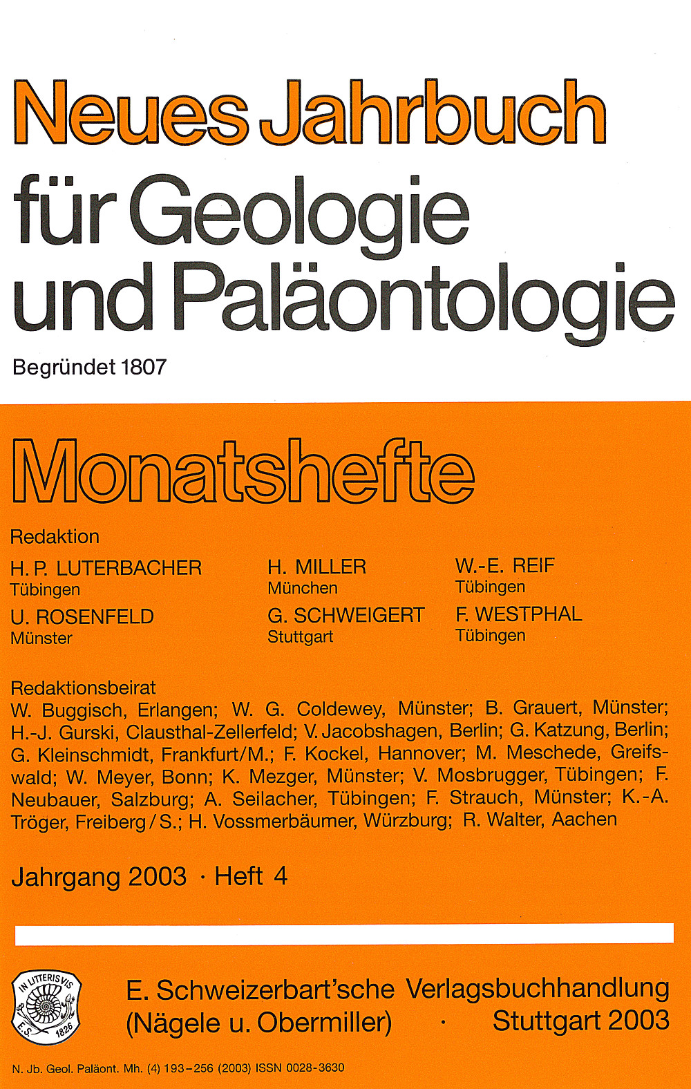 Cover image of: Neues Jahrbuch für Geologie und Paläontologie - Monatshefte Jg. 2003 Heft 4