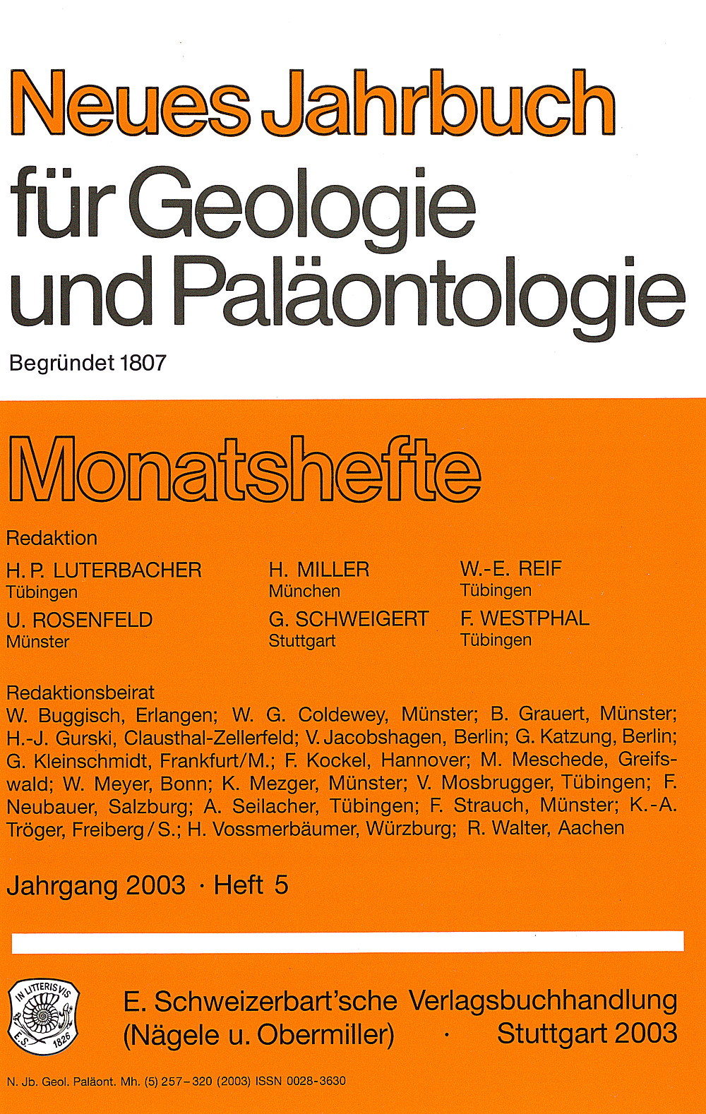 Cover image of: Neues Jahrbuch für Geologie und Paläontologie - Monatshefte Jg. 2003 Heft 5