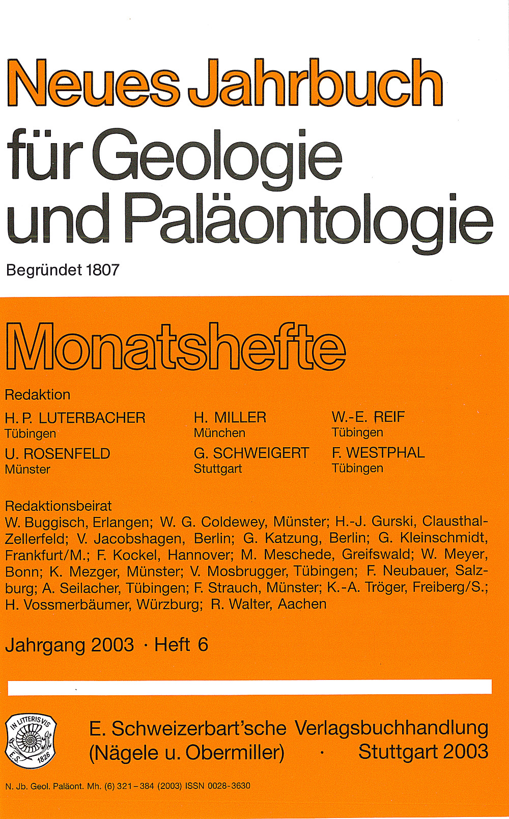 Cover image of: Neues Jahrbuch für Geologie und Paläontologie - Monatshefte Jg. 2003 Heft 6