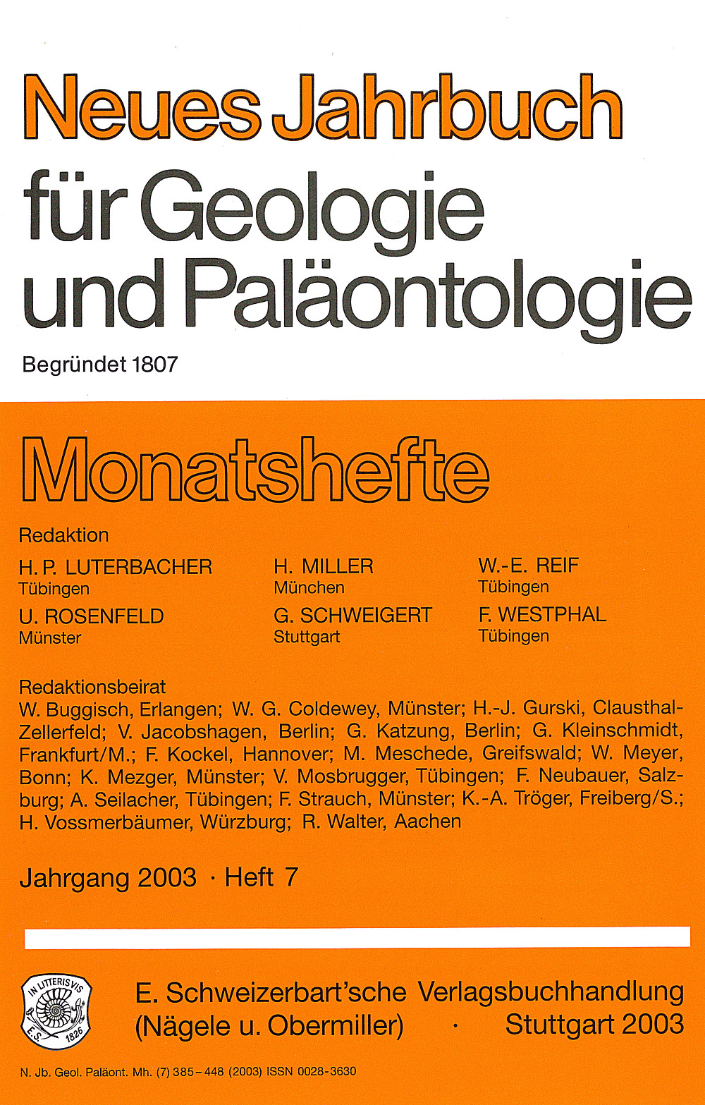 Cover image of: Neues Jahrbuch für Geologie und Paläontologie - Monatshefte Jg. 2003 Heft 7