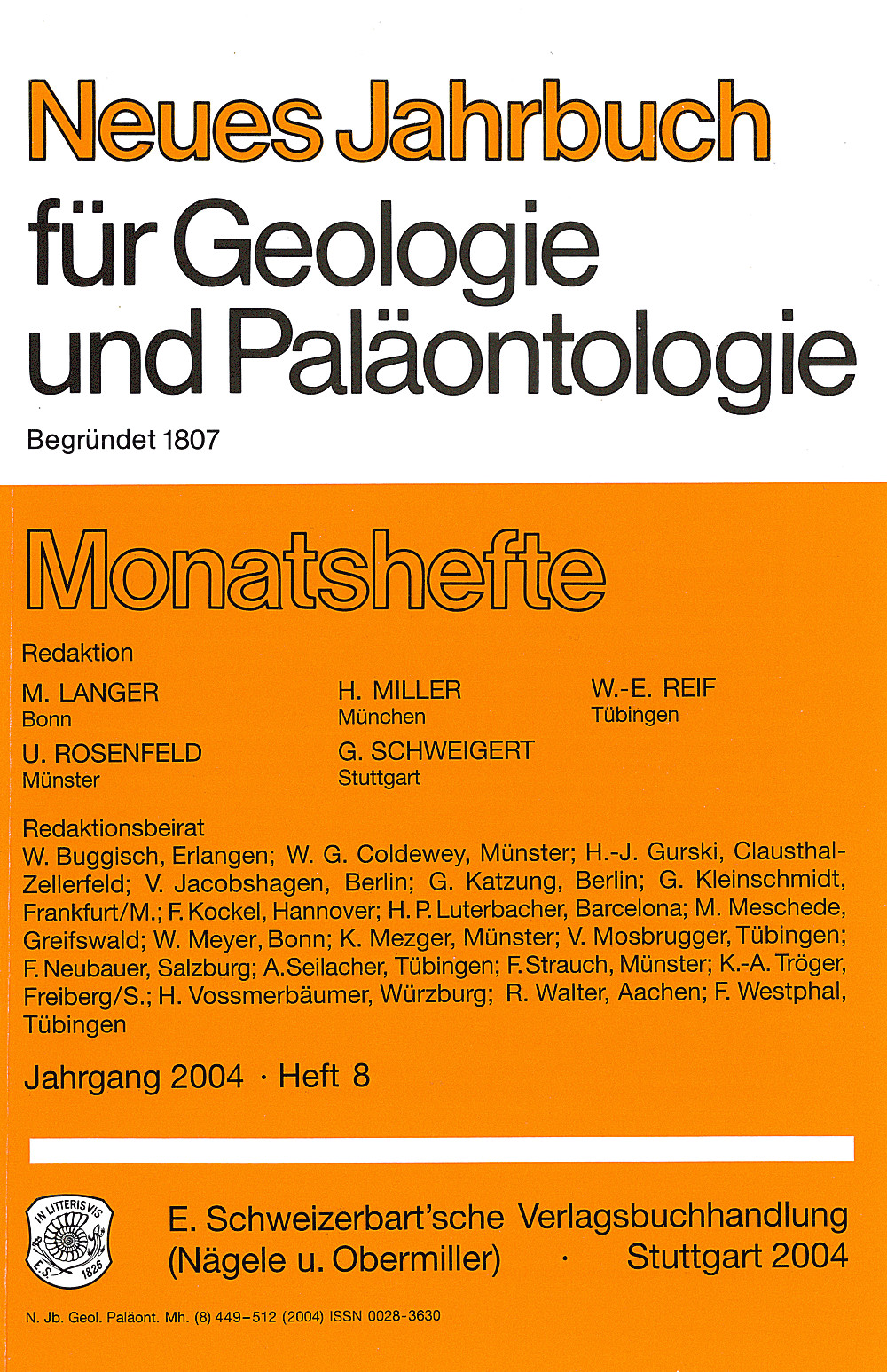 Cover image of: Neues Jahrbuch für Geologie und Paläontologie - Monatshefte Jg. 2004 Heft 8