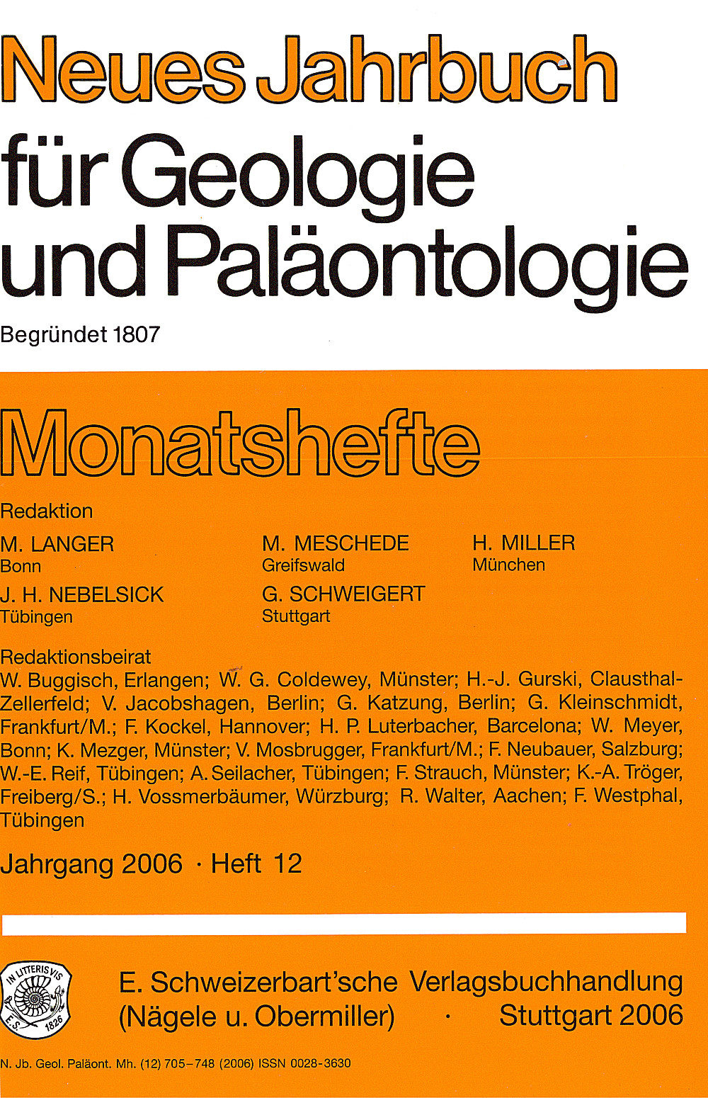 Cover image of: Neues Jahrbuch für Geologie und Paläontologie - Monatshefte Jg. 2006 Heft 12