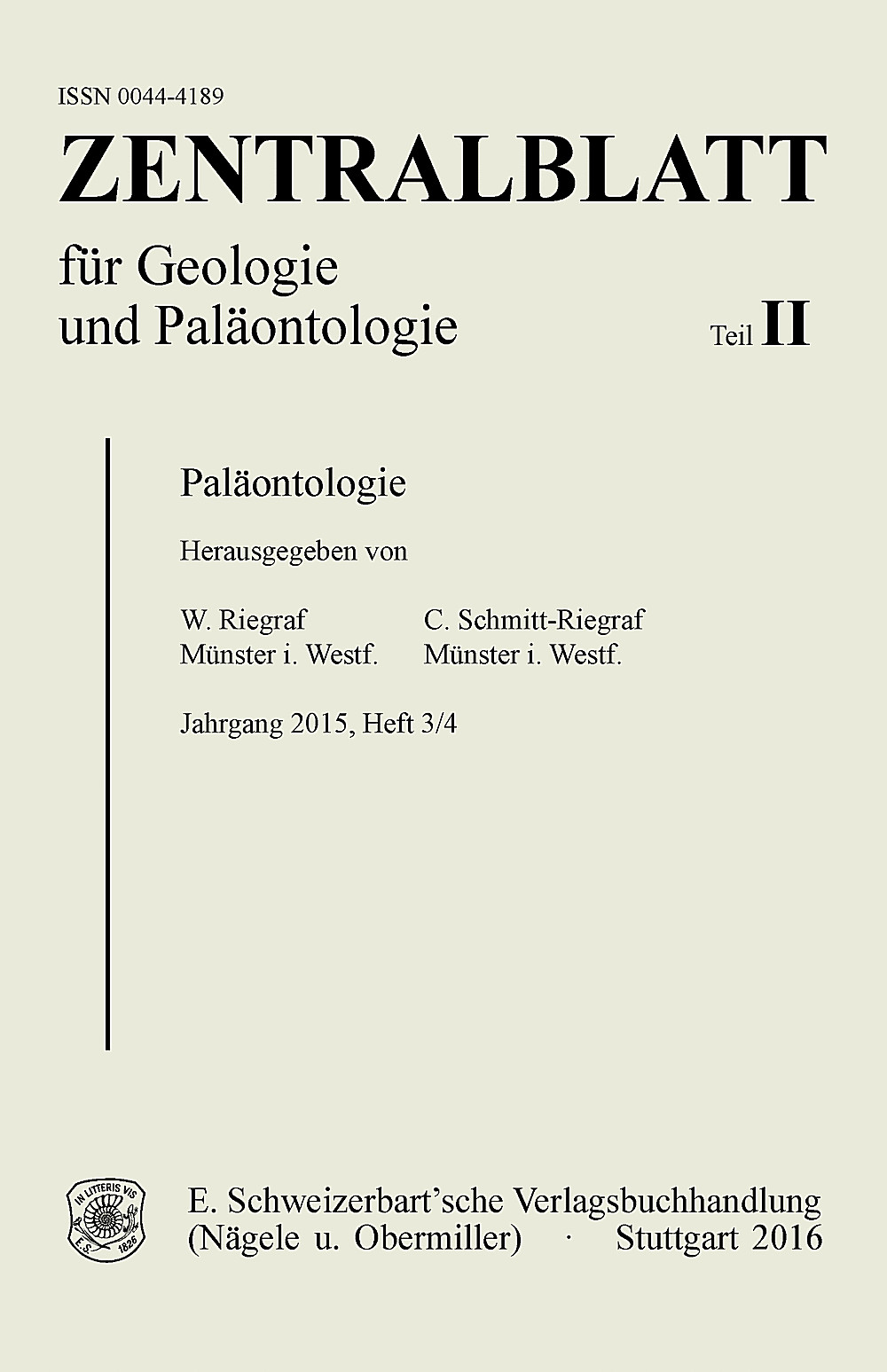 Cover image of: - Zentralblatt für Geologie und Paläontologie, Teil II Jg. 2015 Heft 3-4