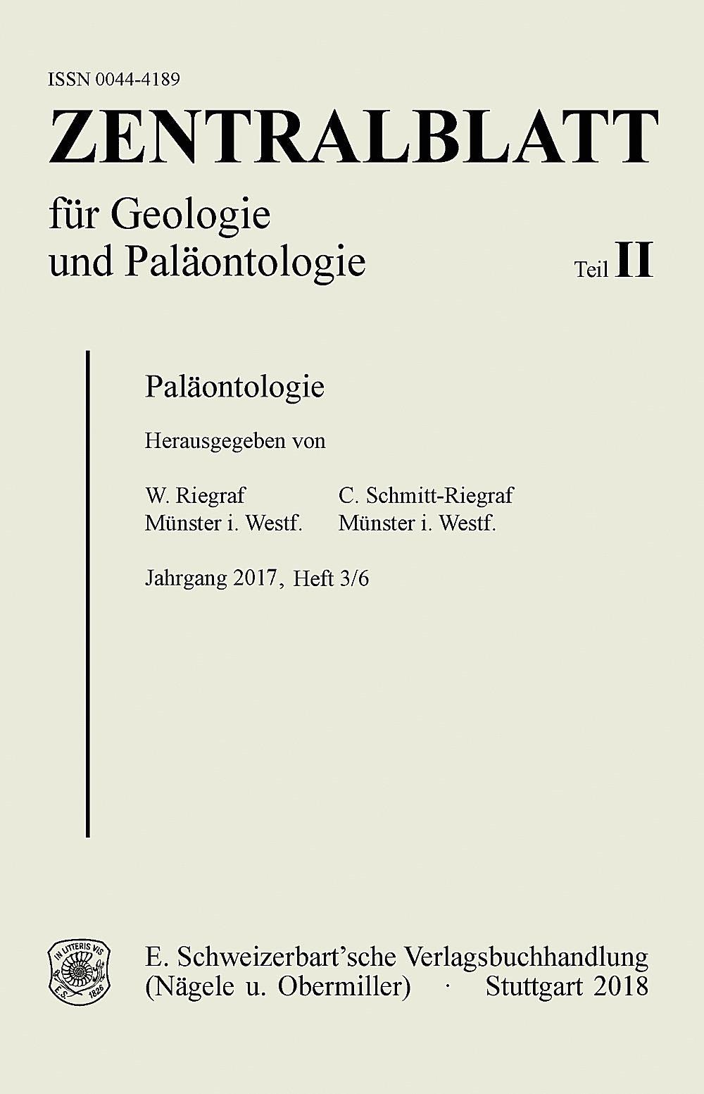 Cover image of:  - Zentralblatt für Geologie und Paläontologie, Teil II Jg. 2017 Heft 3-6 