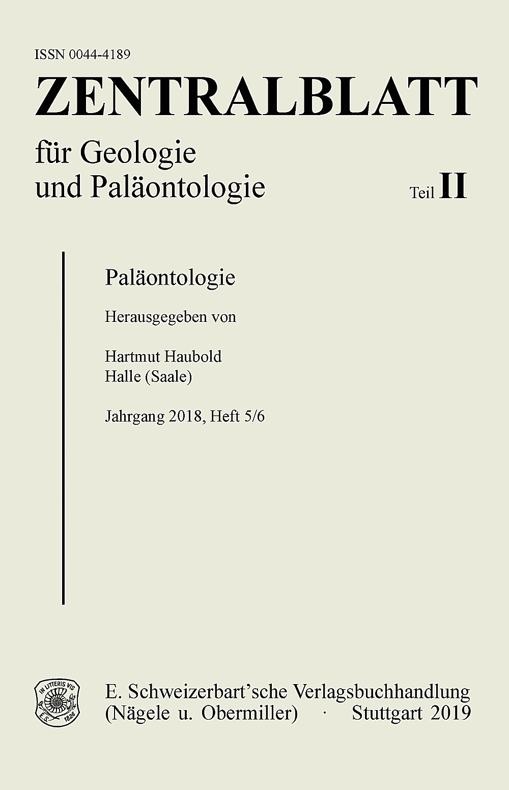 Image de couverture de:  - Zentralblatt für Geologie und Paläontologie, Teil II Jg. 2018 Heft 5-6 