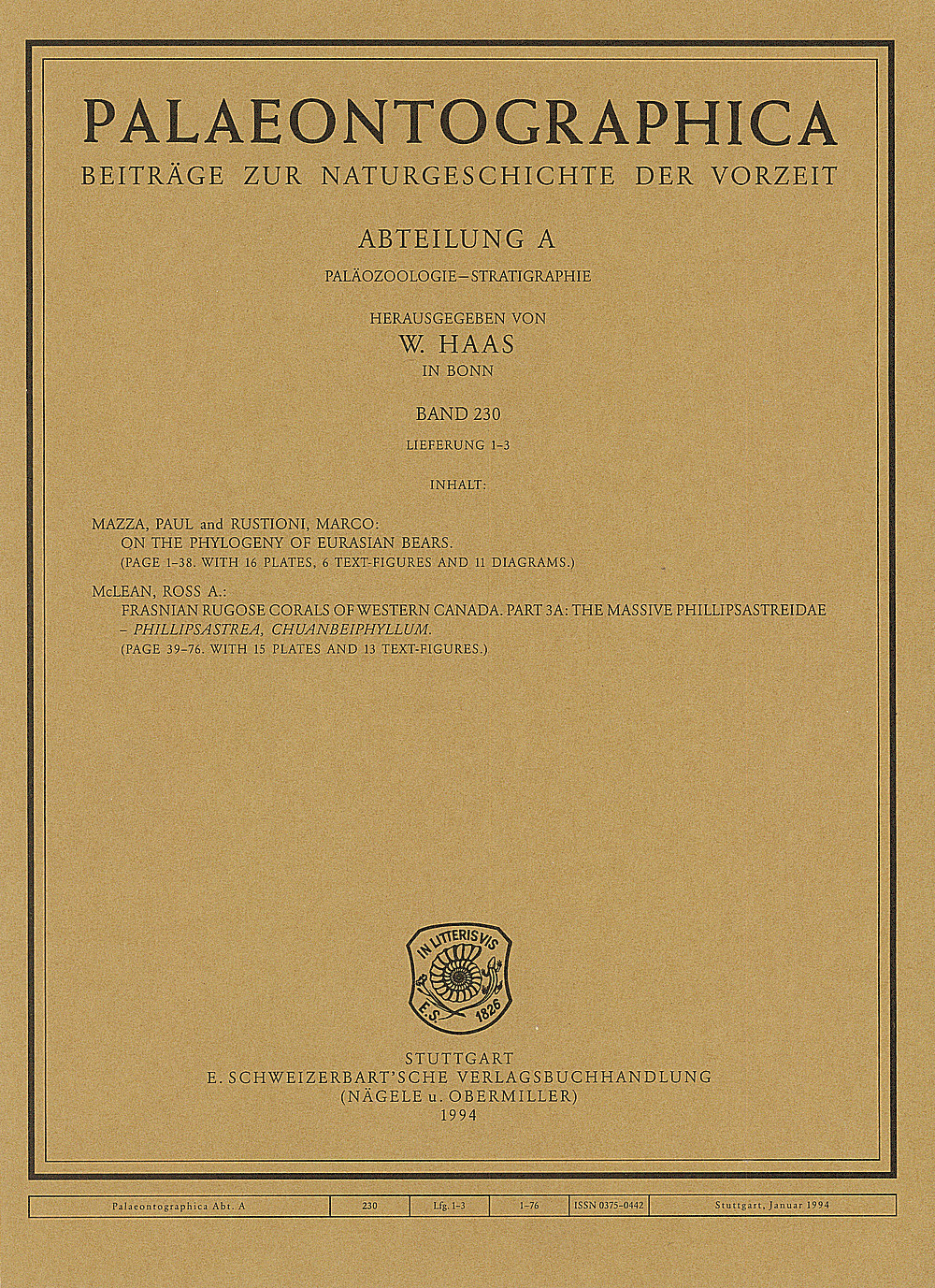 Cover image of: Palaeontographica Abteilung A Band 230 Lieferung 1-3