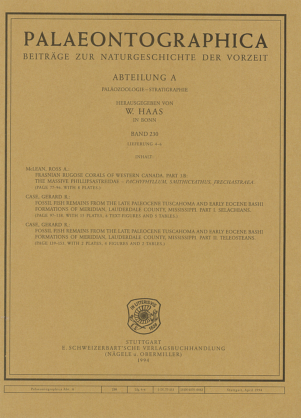 Cover image of: Palaeontographica Abteilung A Band 230 Lieferung 4-6