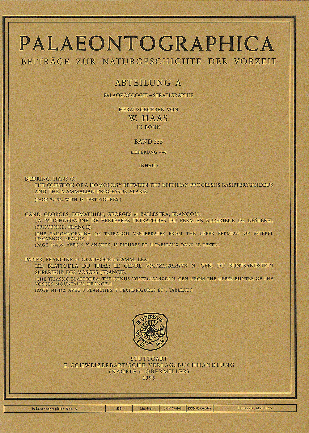 Cover image of: Palaeontographica Abteilung A Band 235 Lieferung 4-6