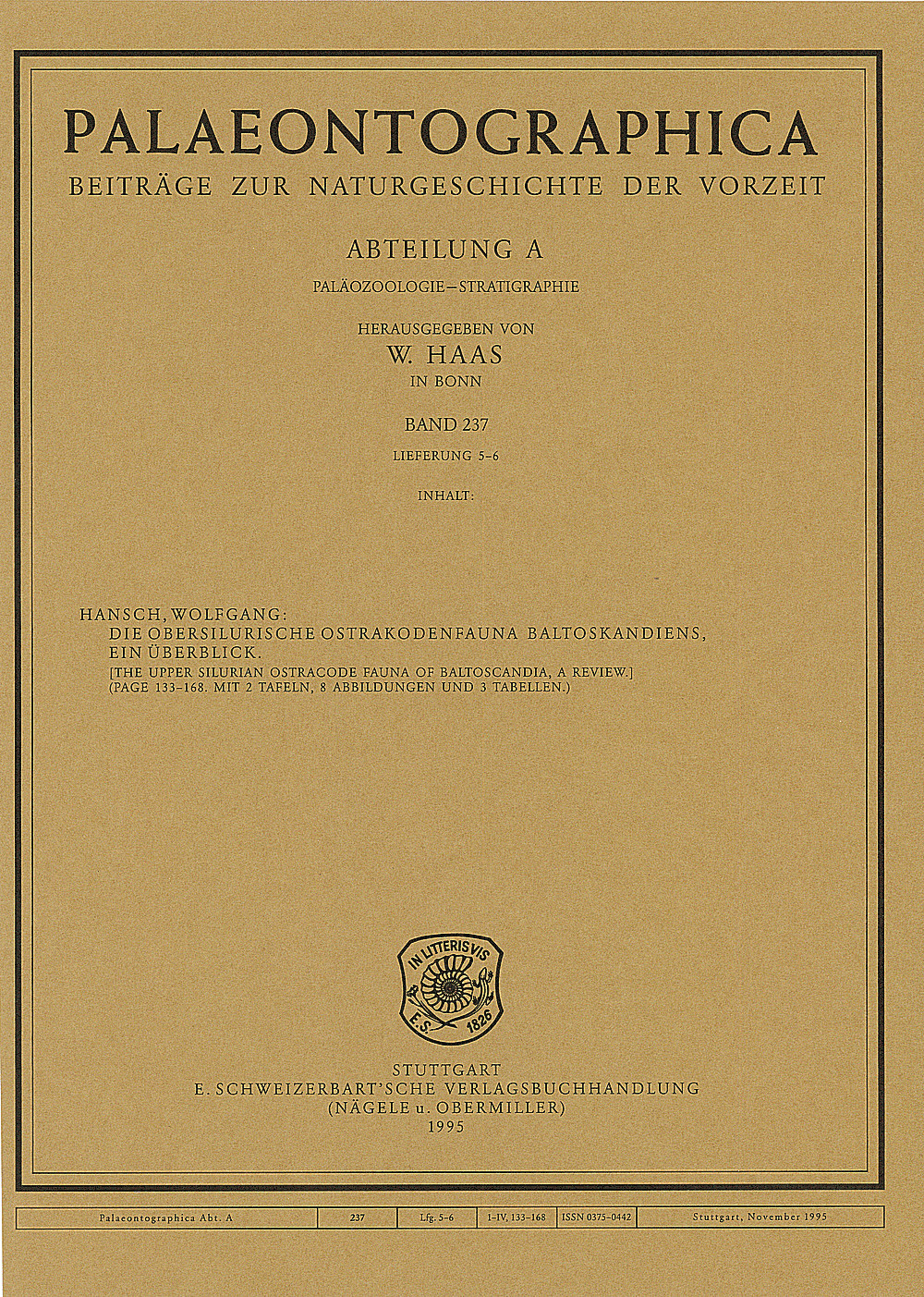 Cover image of: Palaeontographica Abteilung A Band 237 Lieferung 5-6