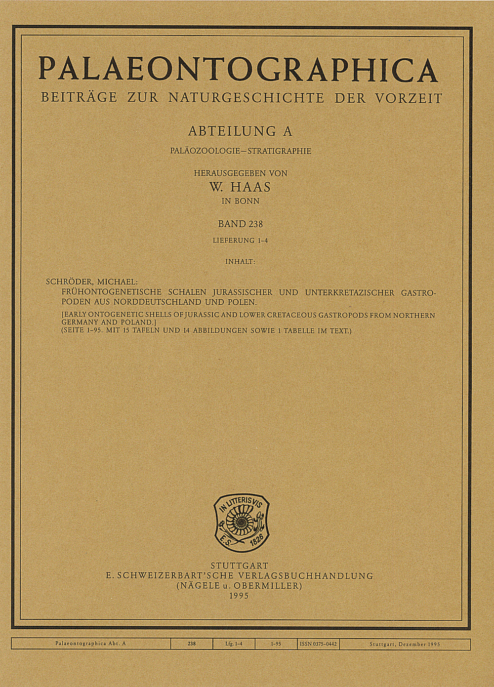 Cover image of: Palaeontographica Abteilung A Band 238 Lieferung 1-4
