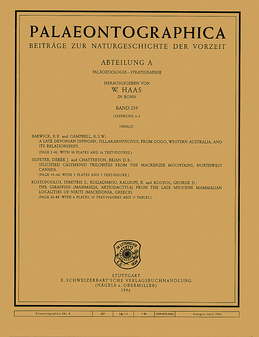 Cover image of: Palaeontographica Abteilung A Band 239 Lieferung 1-3