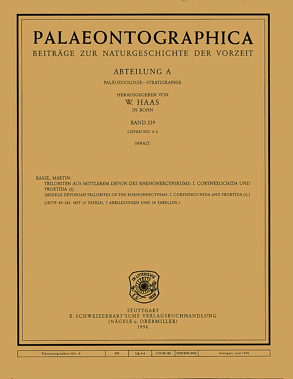 Cover image of: Palaeontographica Abteilung A Band 239 Lieferung 4-6