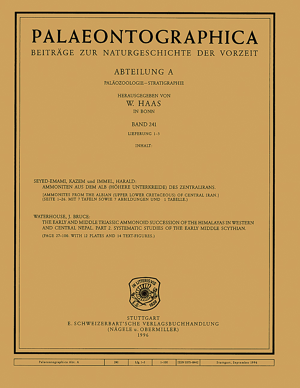 Cover image of: Palaeontographica Abteilung A Band 241 Lieferung 1-3