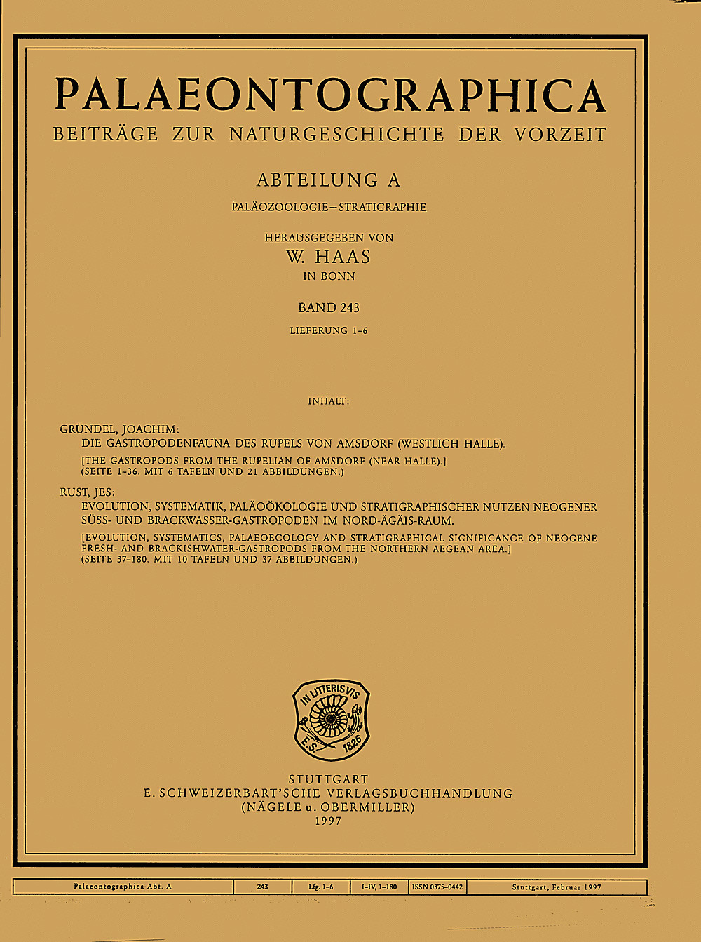 Image de couverture de: Palaeontographica Abteilung A Band 243 Lieferung 1-6