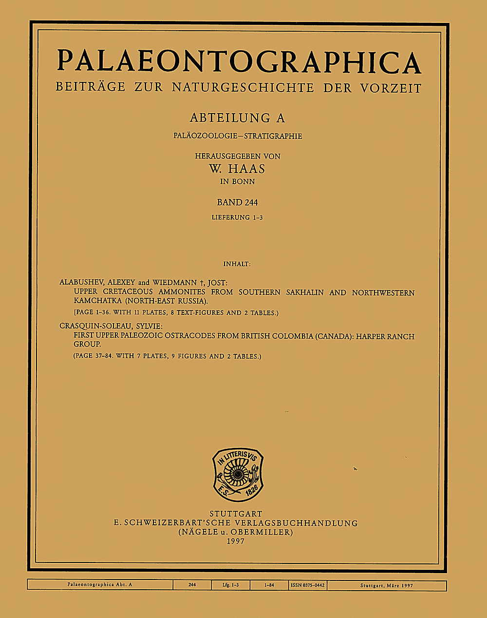 Cover image of: Palaeontographica Abteilung A Band 244 Lieferung 1-3