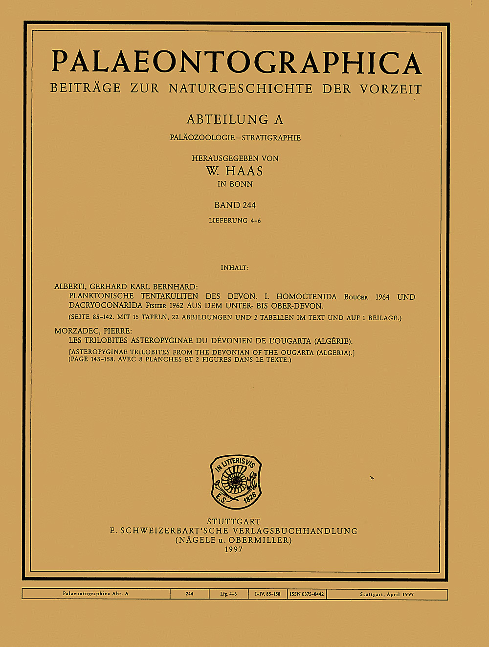 Cover image of: Palaeontographica Abteilung A Band 244 Lieferung 4-6