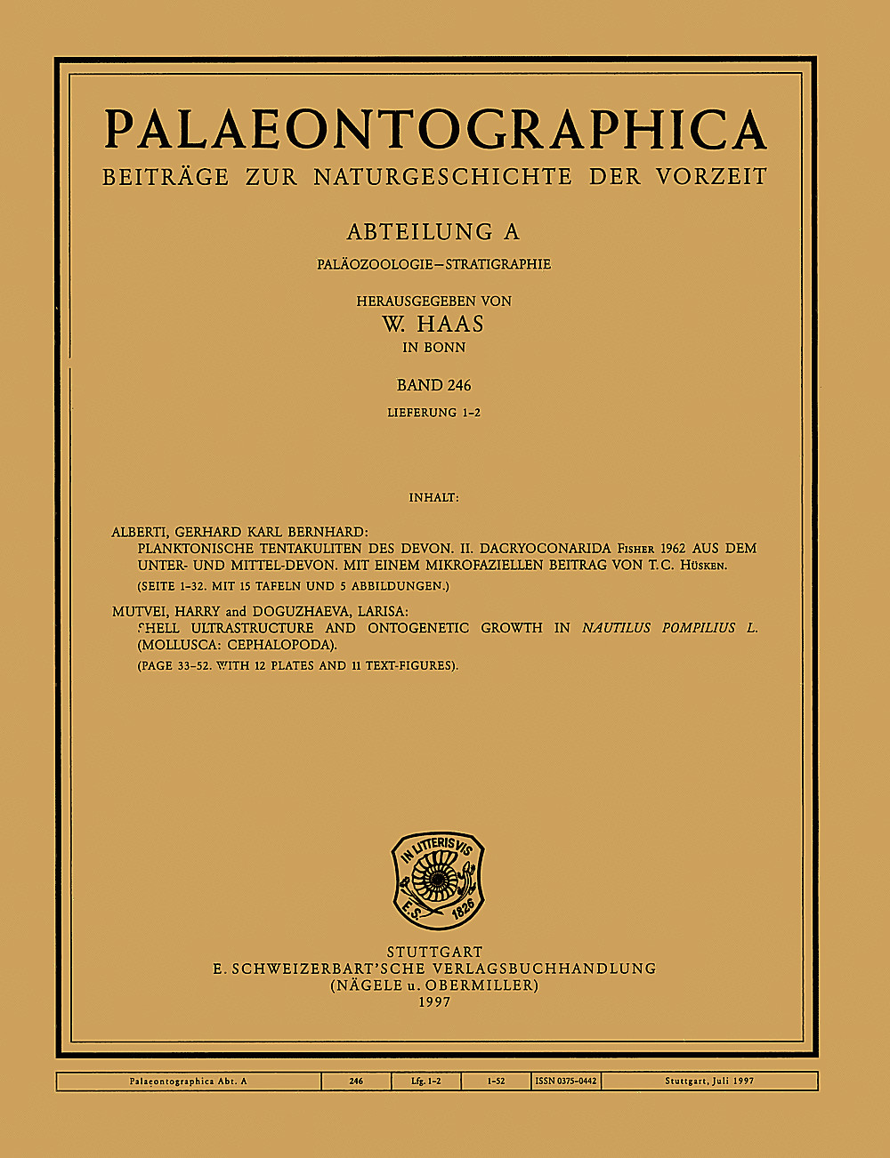Cover image of: Palaeontographica Abteilung A Band 246 Lieferung 1-2