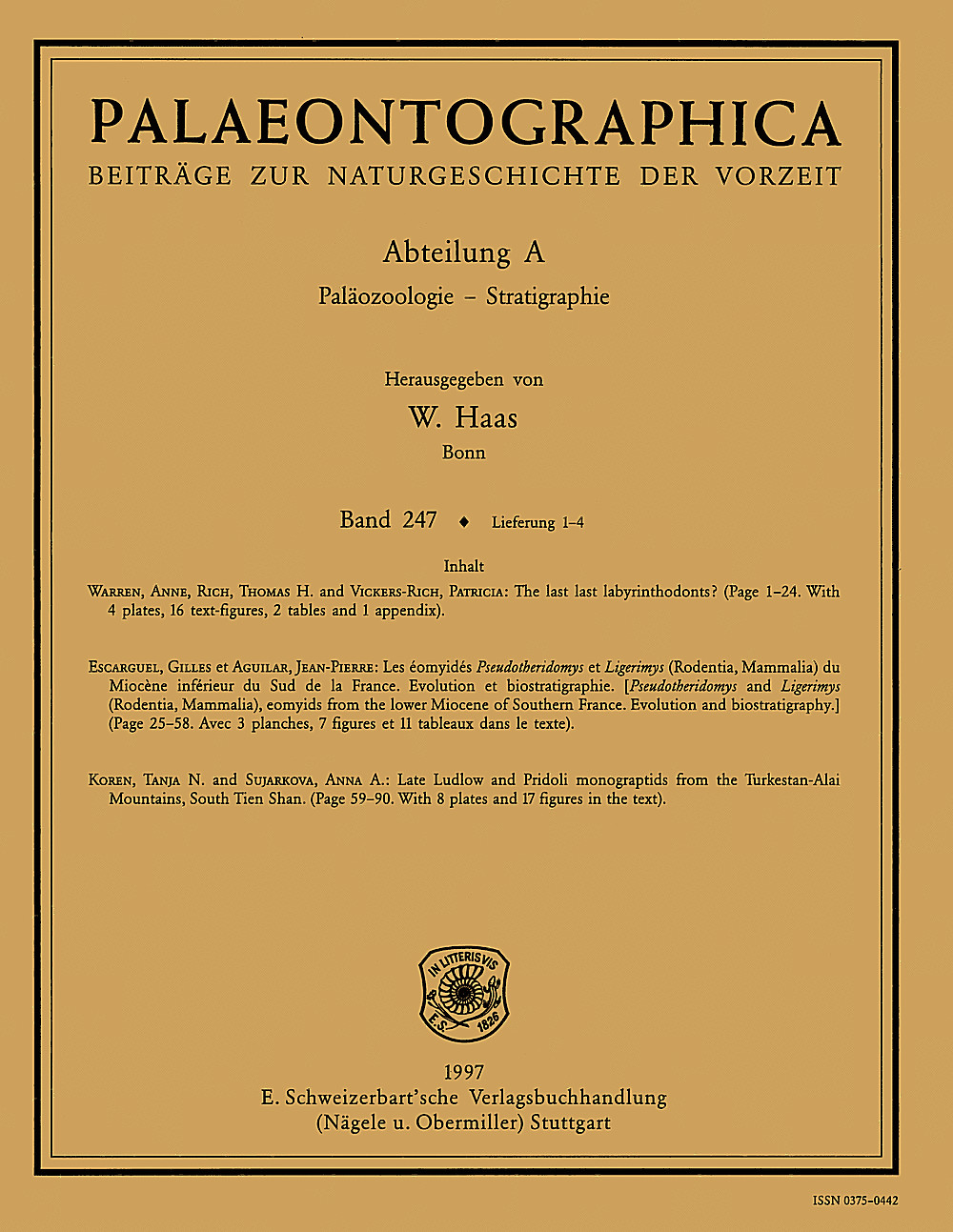 Cover image of: Palaeontographica Abteilung A Band 247 Lieferung 1-4