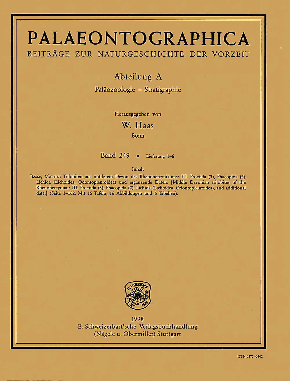 Cover image of: Palaeontographica Abteilung A Band 249 Lieferung 1-6
