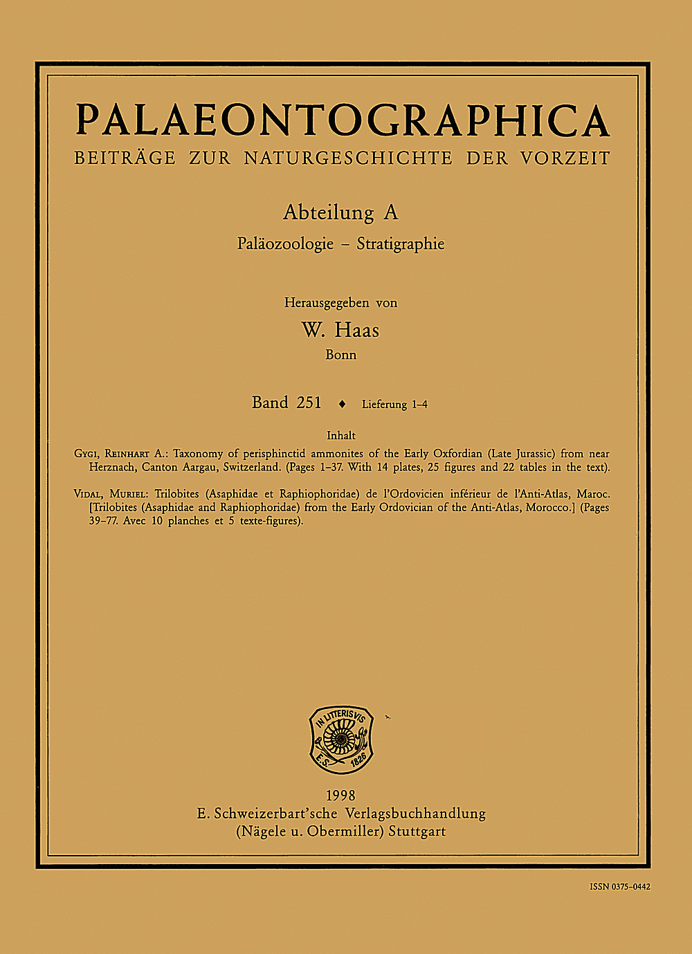 Cover image of: Palaeontographica Abteilung A Band 251 Lieferung 1-4