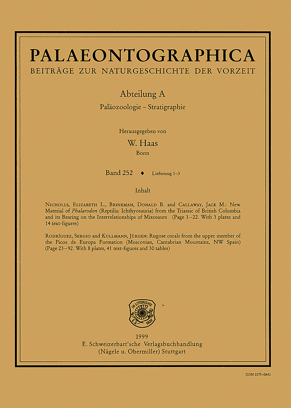 Cover image of: Palaeontographica Abteilung A Band 252 Lieferung 1-3