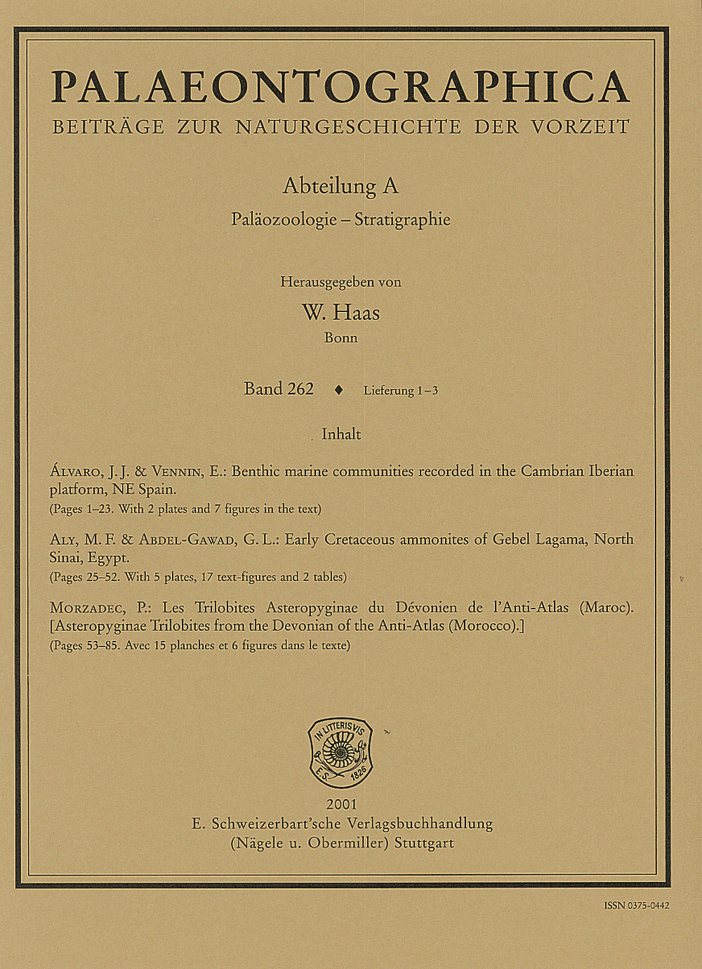 Cover image of: Palaeontographica Abteilung A Band 262 Lieferung 1-3