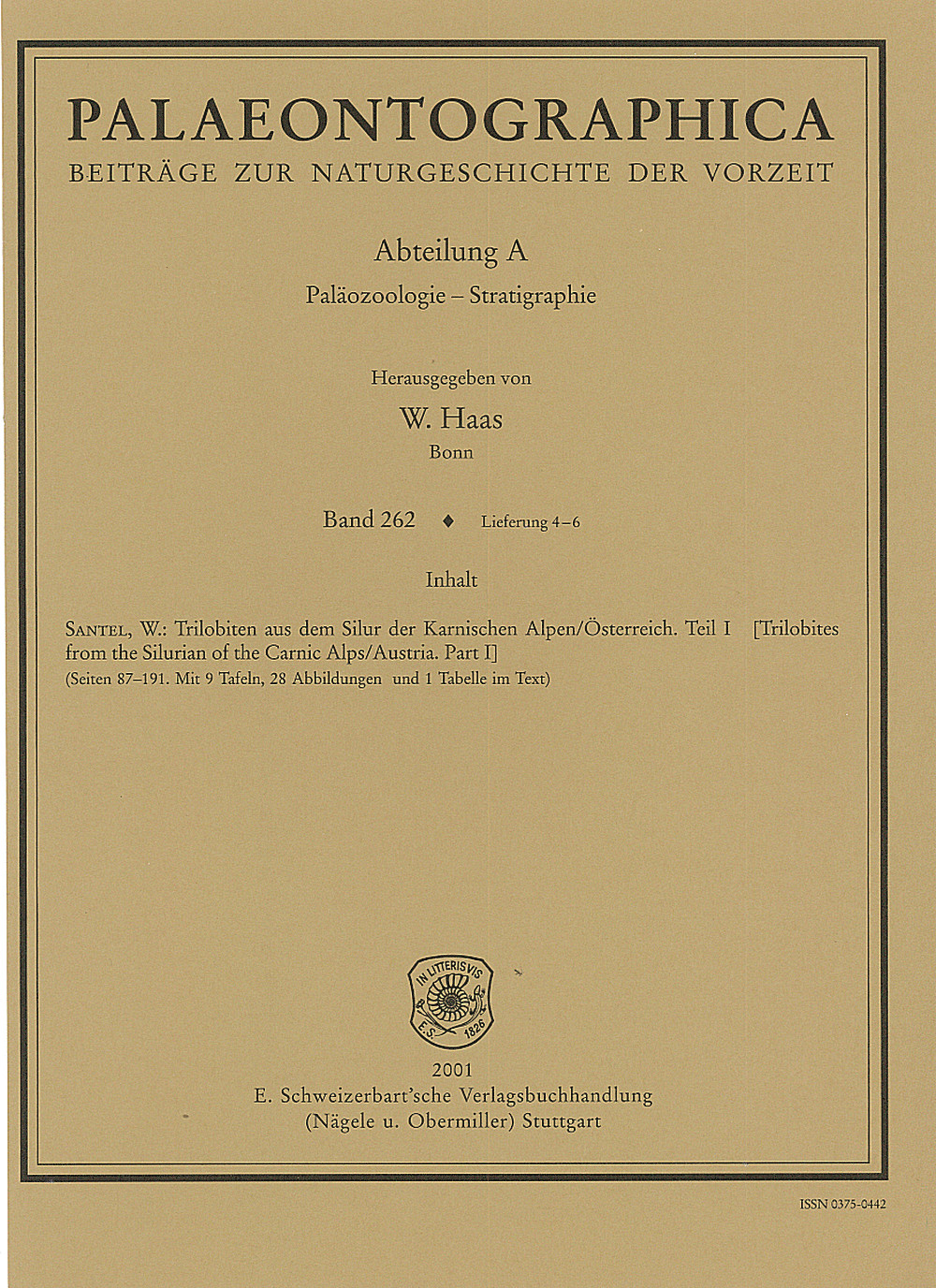 Cover image of: Palaeontographica Abteilung A Band 262 Lieferung 4-6