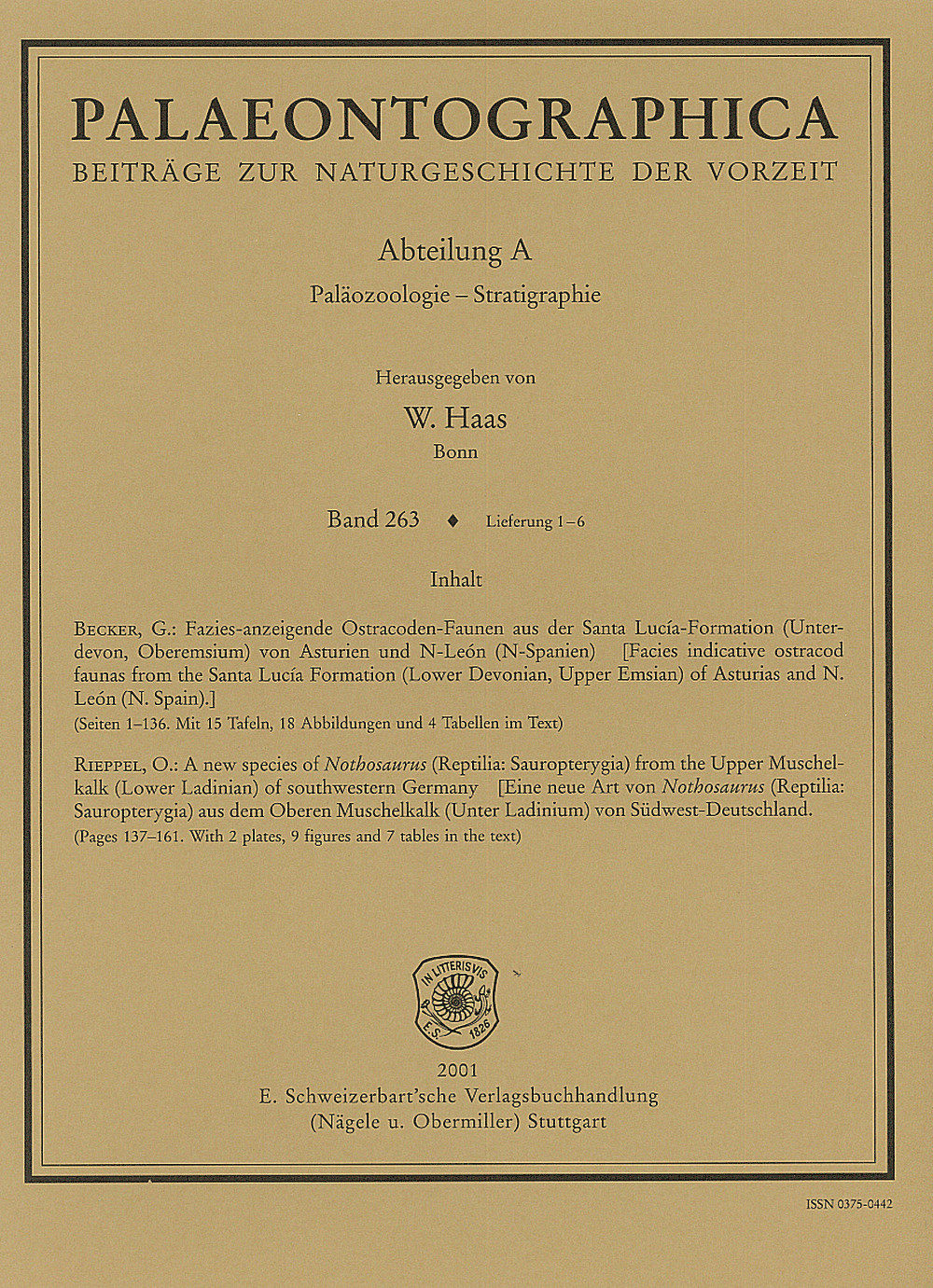 Cover image of: Palaeontographica Abteilung A Band 263 Lieferung 1-6