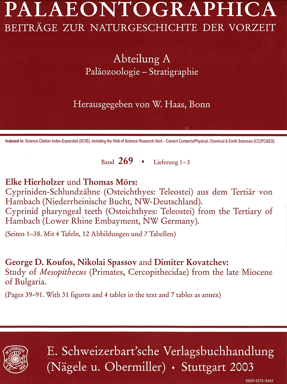 Umschlagbild des Buches: Palaeontographica Abteilung A Band 269 Lieferung 1-3