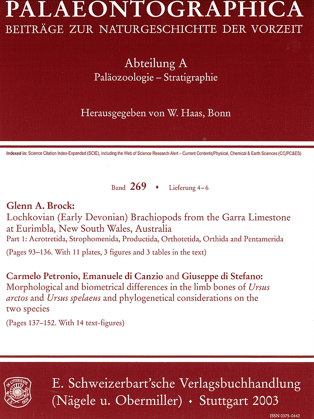 Umschlagbild des Buches: Palaeontographica Abteilung A Band 269 Lieferung 4-6