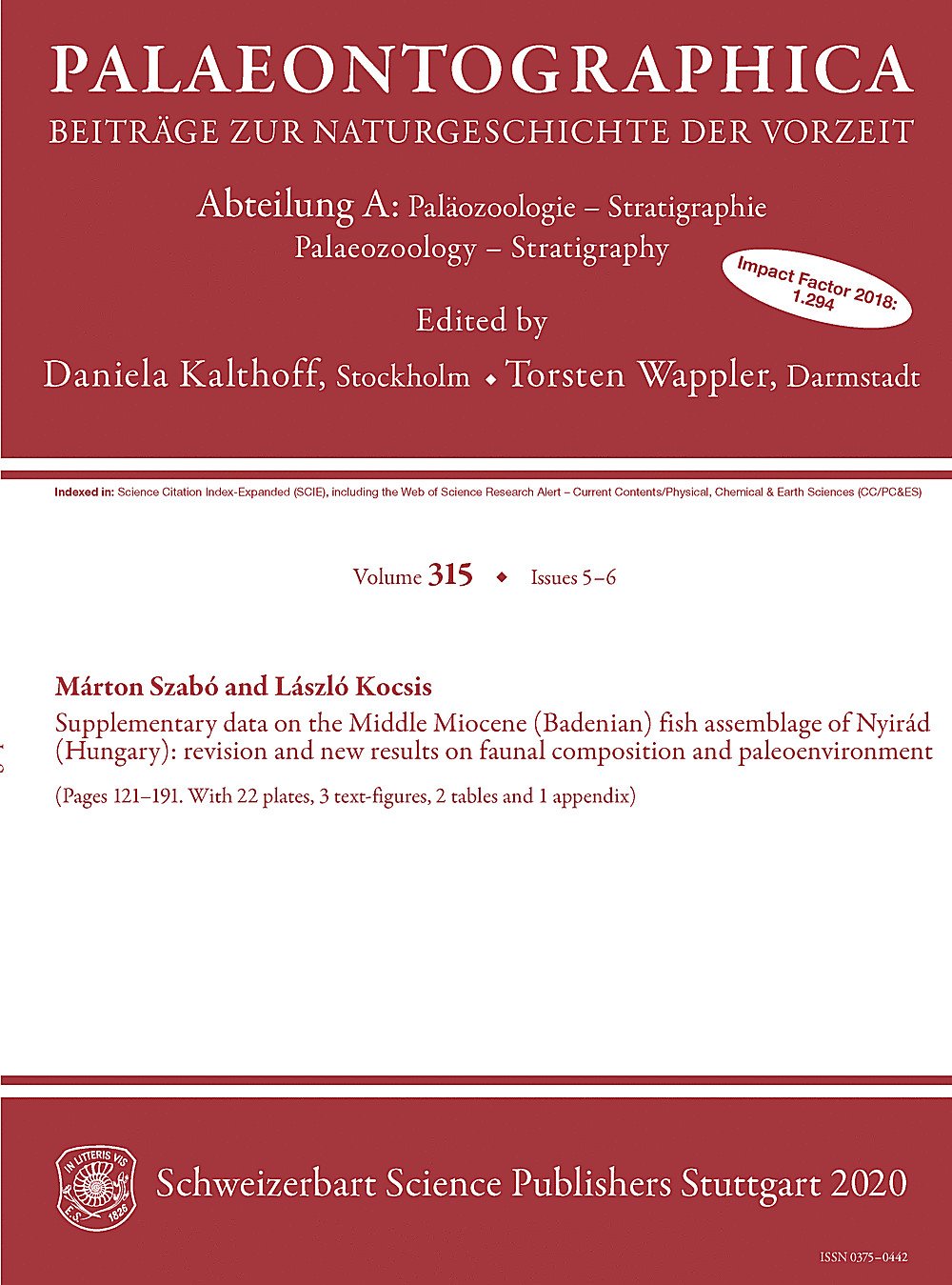 Image de couverture de: Palaeontographica Abteilung A Band 315 Lieferung 5-6