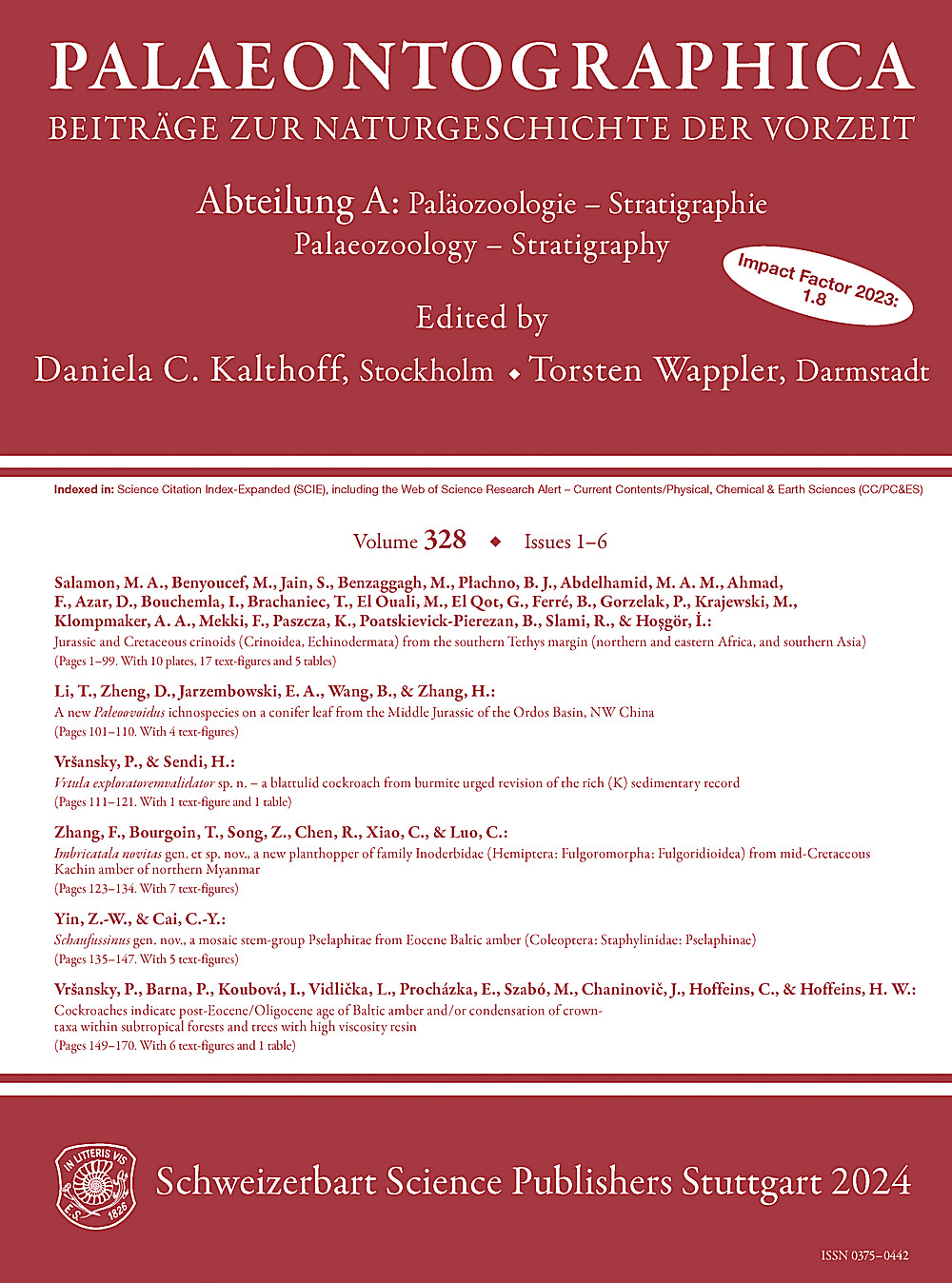 Umschlagbild des Buches: Palaeontographica Abteilung A Band 328 Lieferung 1-6