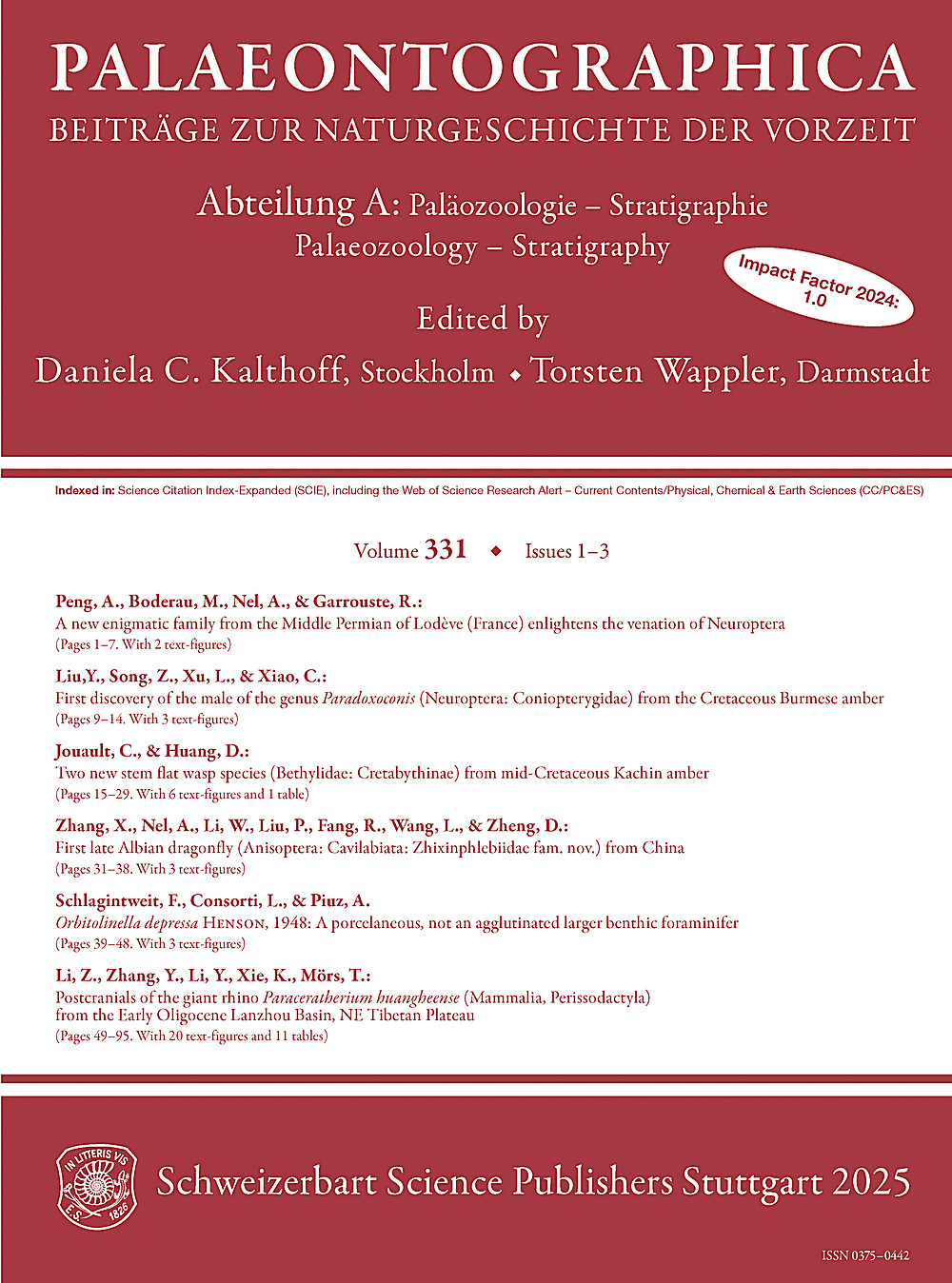 Umschlagbild des Buches: Palaeontographica Abteilung A Band 331 Lieferung 1-3