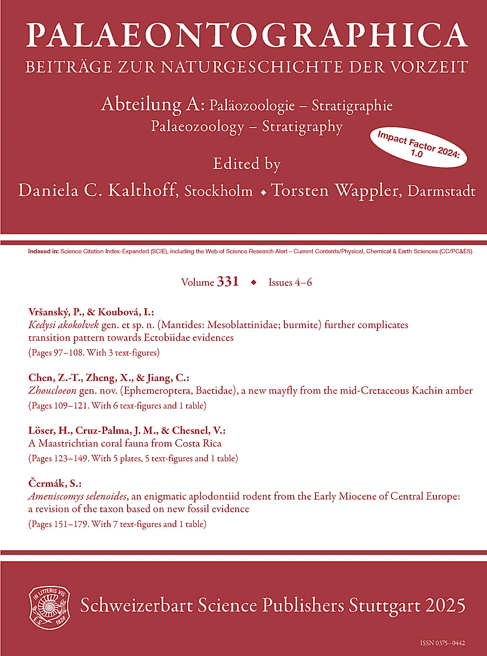 Cover image of: Palaeontographica Abteilung A Band 331 Lieferung 4-6