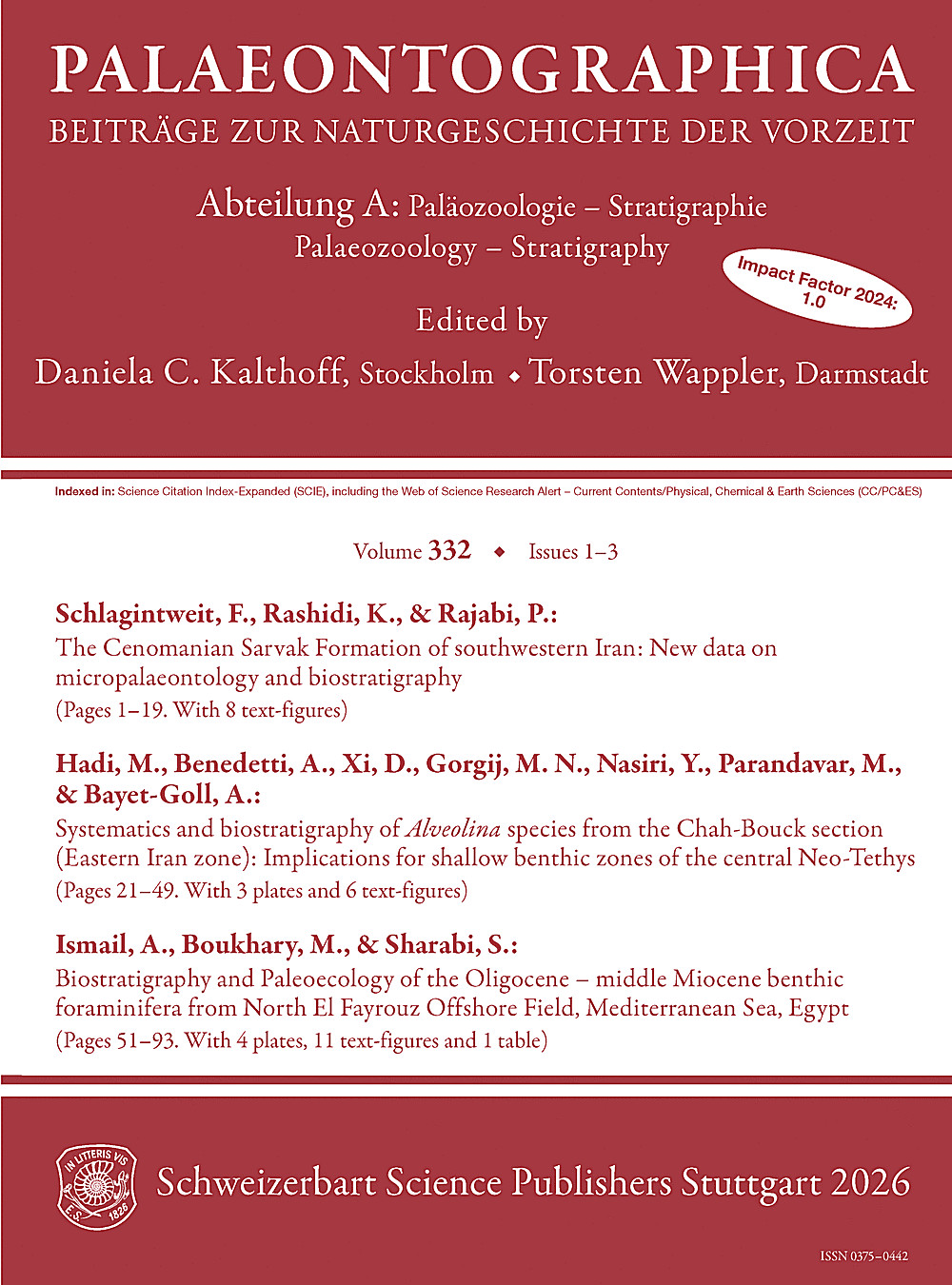 Cover image of: Palaeontographica Abteilung A Band 332 Lieferung 1-3