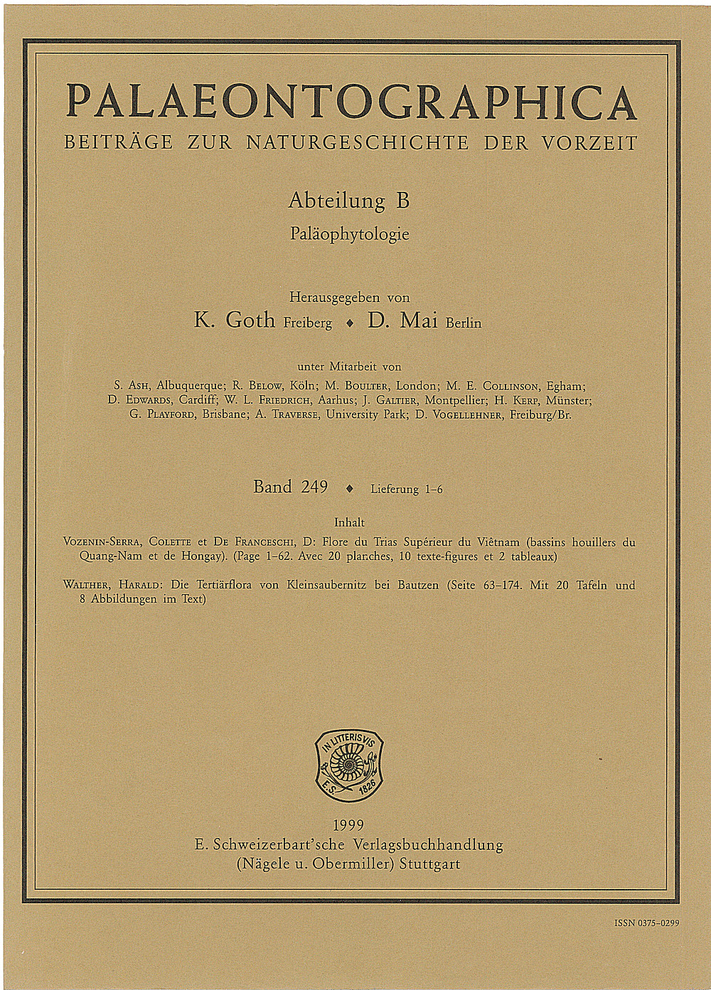 Cover image of: Palaeontographica Abteilung B Band 249 Lieferung 1-6