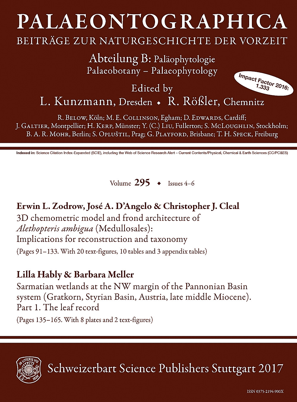 Cover image of: Palaeontographica Abteilung B Volume 295 Issue 4-6