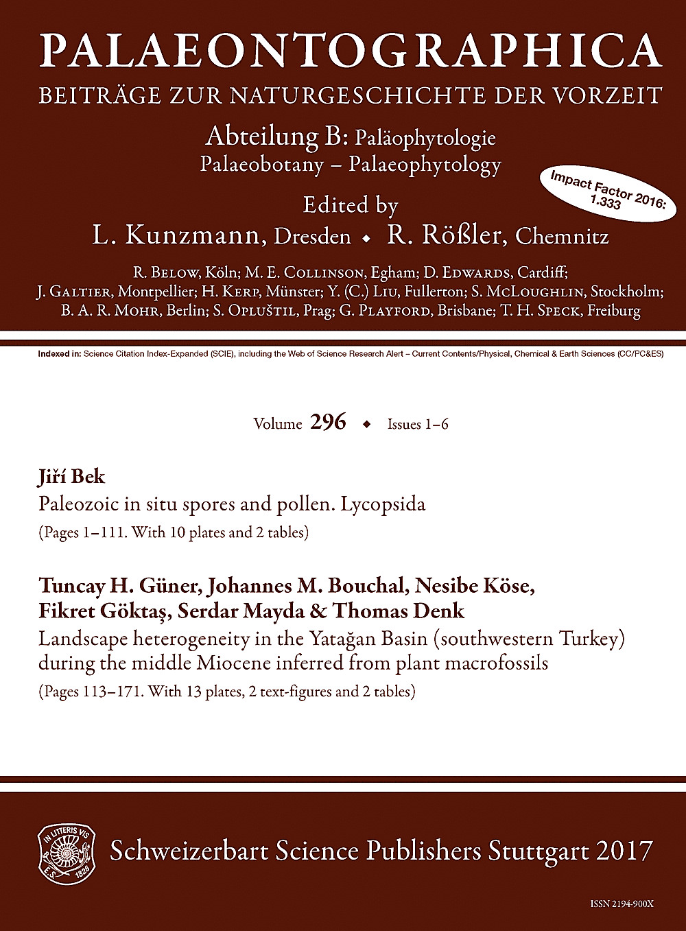 Umschlagbild des Buches: Palaeontographica Abteilung B Volume 296 Issue 1-6