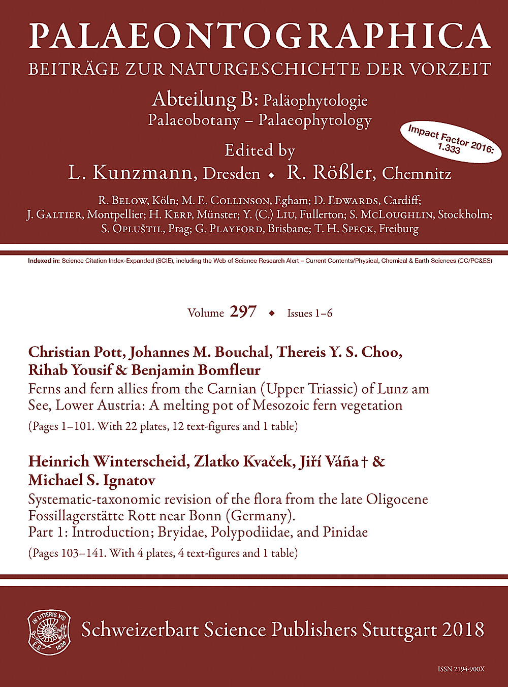 Cover image of: Palaeontographica Abteilung B Volume 297 Issue 1-6