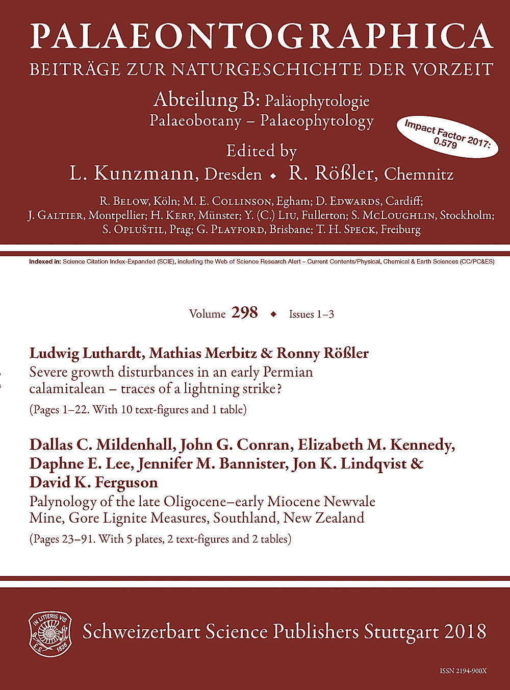 Cover image of: Palaeontographica Abteilung B Volume 298 Issue 1-3