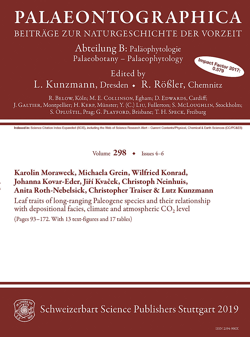 Cover image of: Palaeontographica Abteilung B Volume 298 Issue 4-6